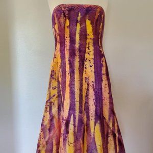 Silk Short Dress african batik purple yellow gold pink 8 10 12 med large painted